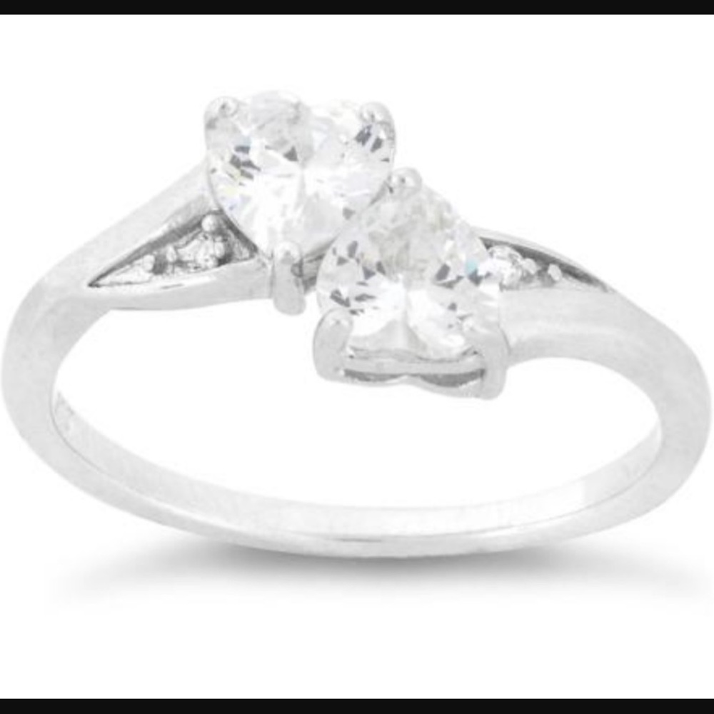 Hearts Sterling Silver w CZ Bypass Ring